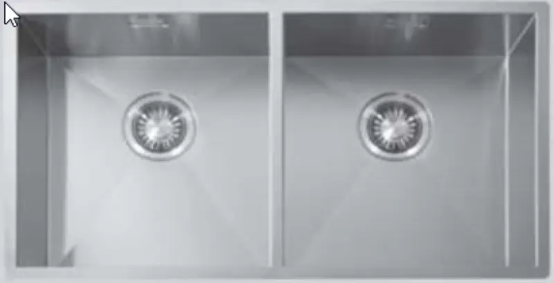 ABK Baronga large double stainless steel sink 37x40+37x40 cm flush mount, undermount, and top mount BAR3737FVI