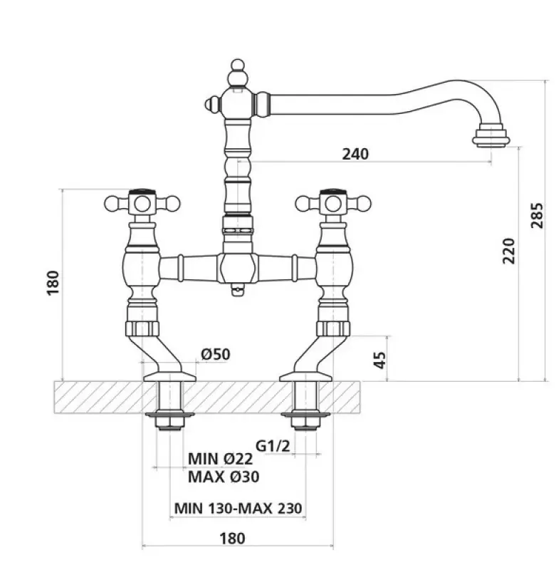 Old Fashion Two hole with elbows Bronze V1979BRST