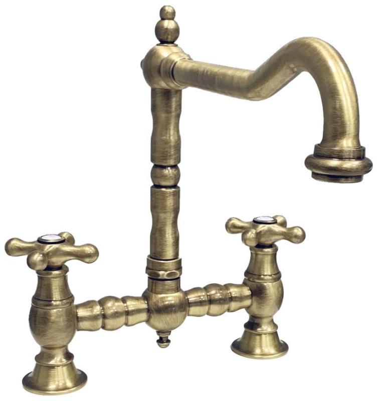 PB Old fashion Bridge Kitchen Faucet Bronze angled spout with star knobs PBN.BRO.H.ST
