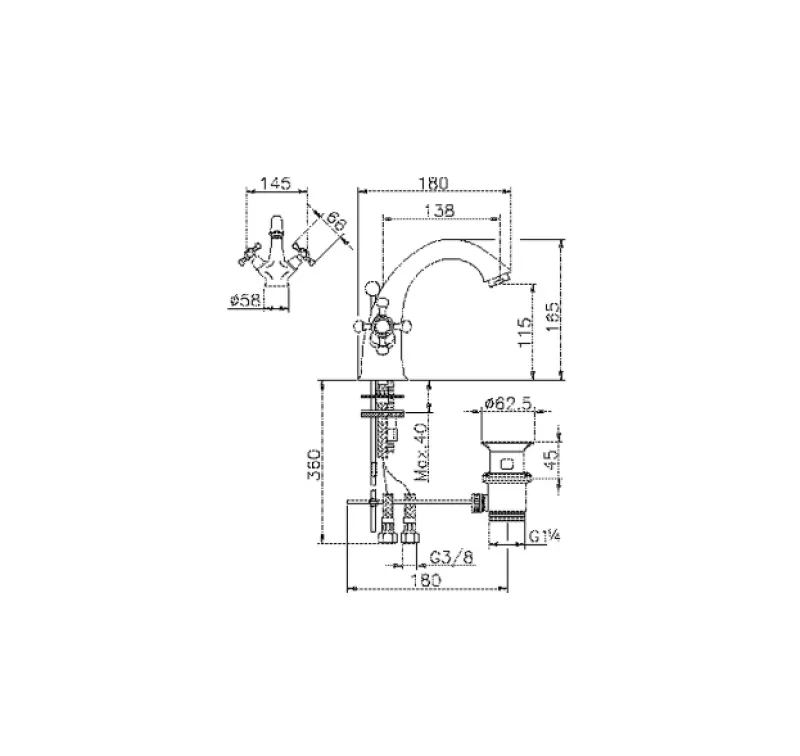Huber Victorian Washbasin Mixer Bronze VT00051027