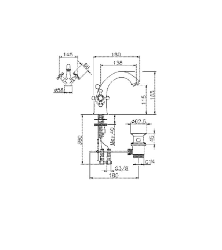 Huber Victorian Washbasin Mixer Stainless Steel VT0005102A