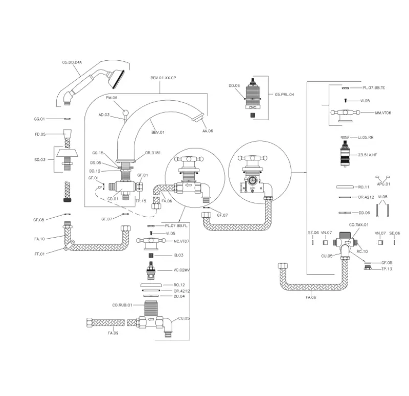 Huber Victorian 4-hole Thermostatic Bath Mixer with Handshower Gold VTT760102G