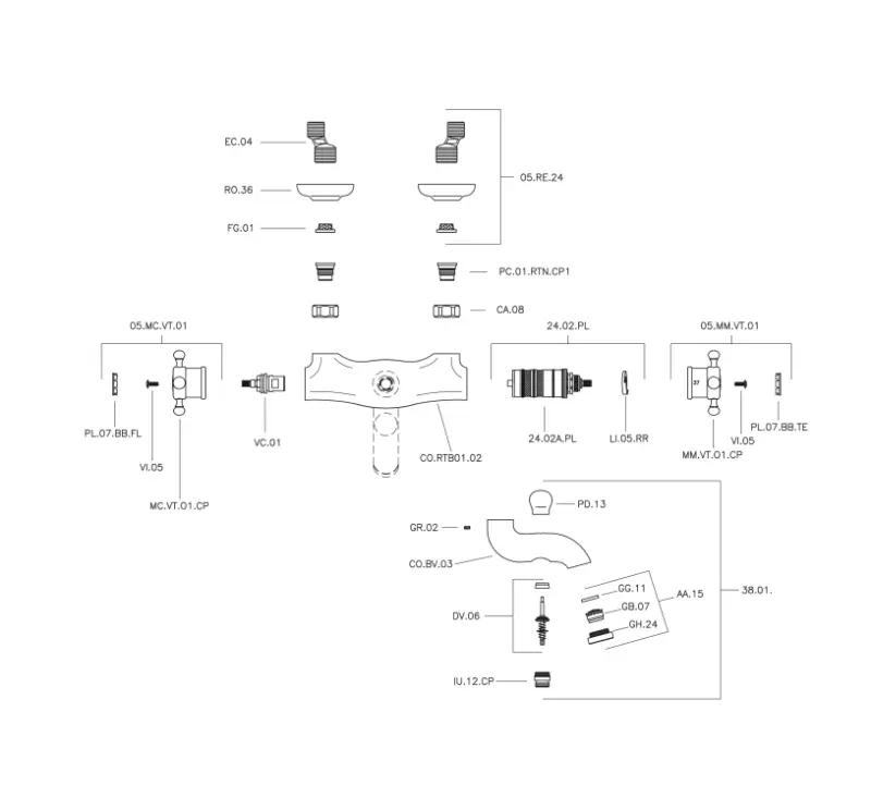 Huber Victorian Thermostatic Bath Mixer Stainless Steel VTT270102A