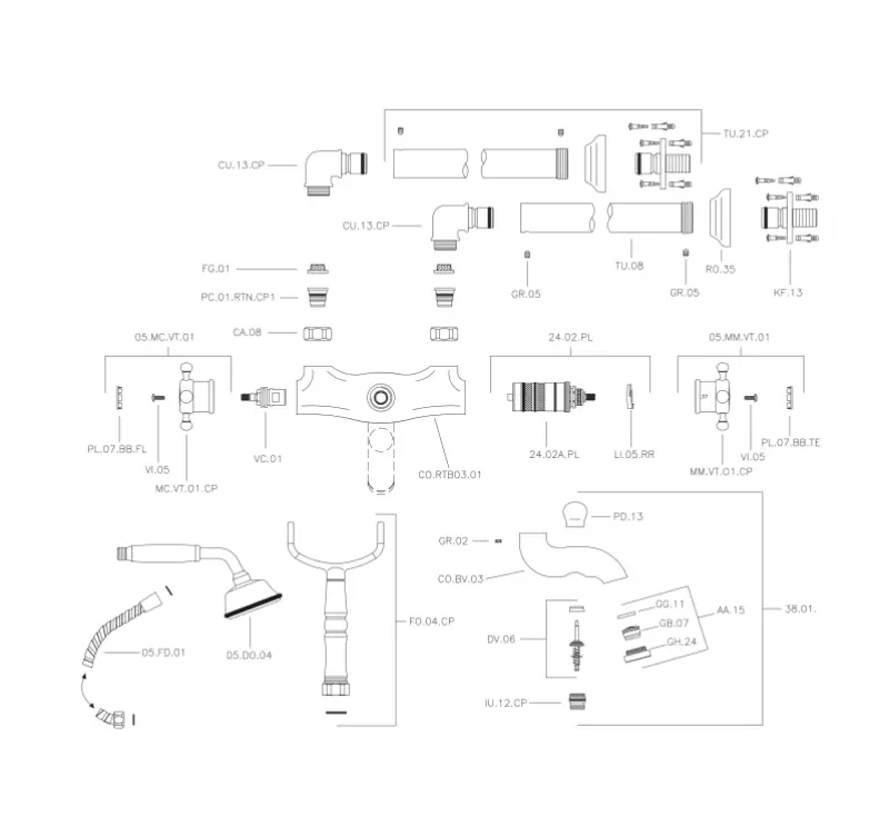 Huber Victorian Floor-mounted Thermostatic Bath Mixer with Handshower Gold VTT390102G