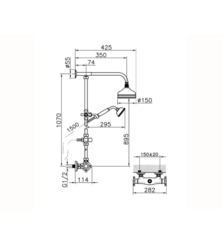 Huber Victorian Thermostatic Shower Set 15cm Gold 390.VT01H.AG