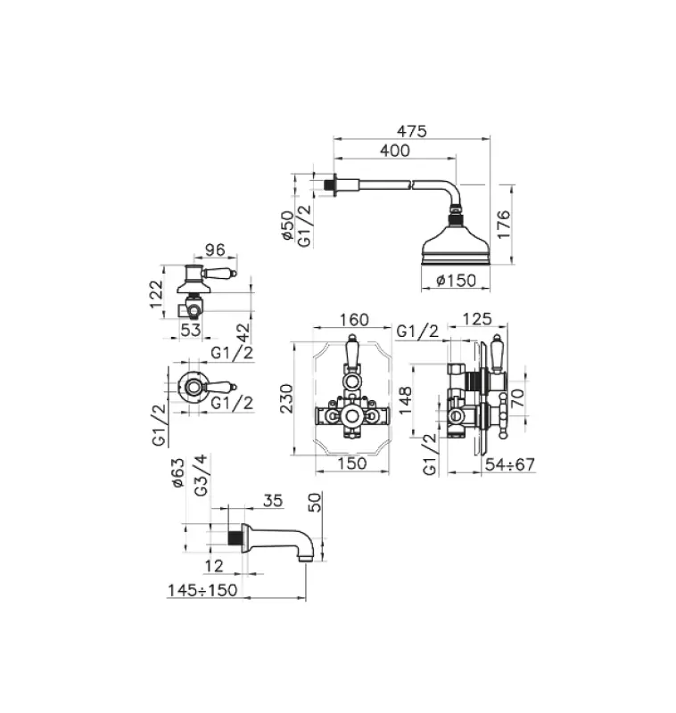 Huber Victorian Thermostatic Built-in Shower Set Bronze 916.VT01H.BA