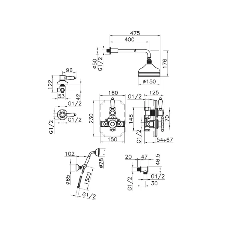Huber Victorian Thermostatic Built-in Shower Set Stainless Steel 913.VT01H.AC
