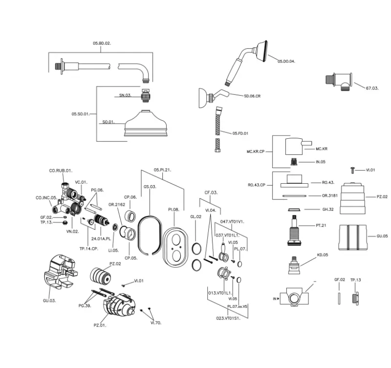 Huber Victorian Thermostatic Built-in Shower Set Gold 913.VT01H.AG