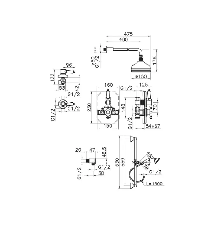 Huber Victorian Thermostatic Built-in Shower Set Stainless Steel 912.VT01H.AC