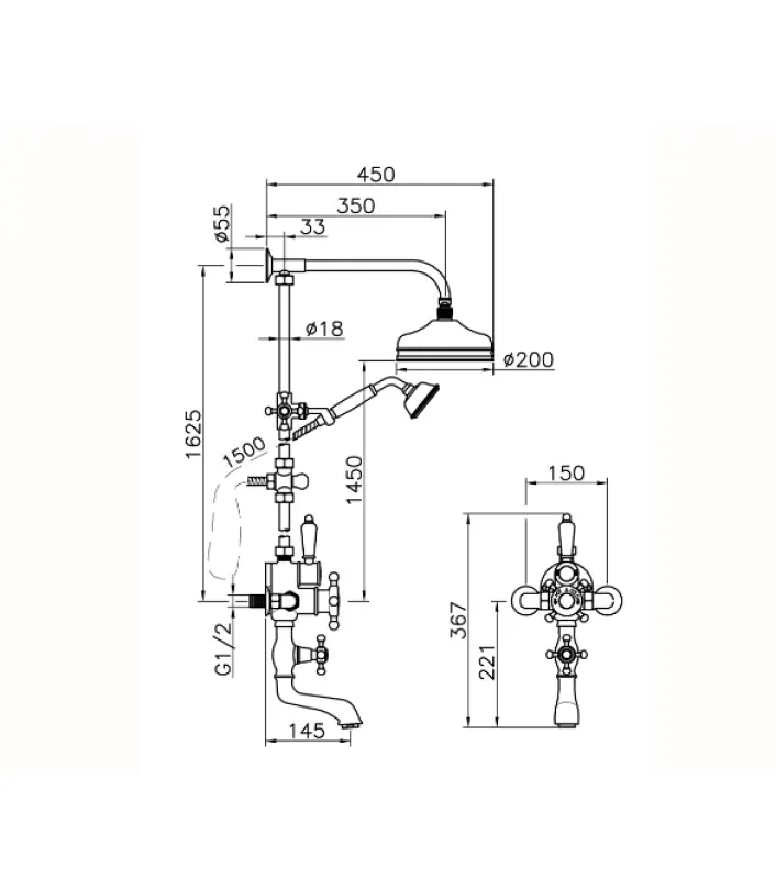 Huber Victorian Thermostatic Shower Set Gold 592.VT21H.AG