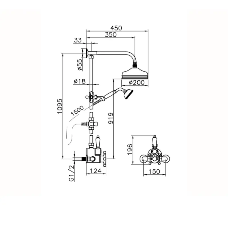 Huber Victorian Thermostatic Shower Set 20cm Bronze 590.VT21H.BA