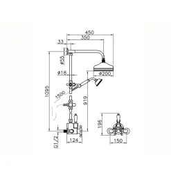 Huber Victorian Thermostatic Shower Set 20cm Stainless Steel 590.VT21H.AC