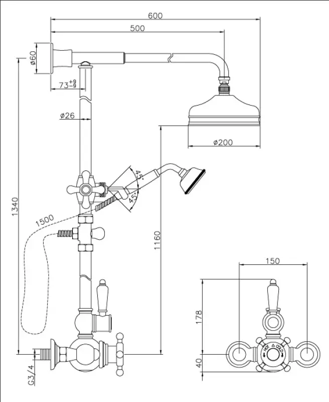 Huber Victorian Thermostatich shower set 20cm Bronze 590.VN21H.BA