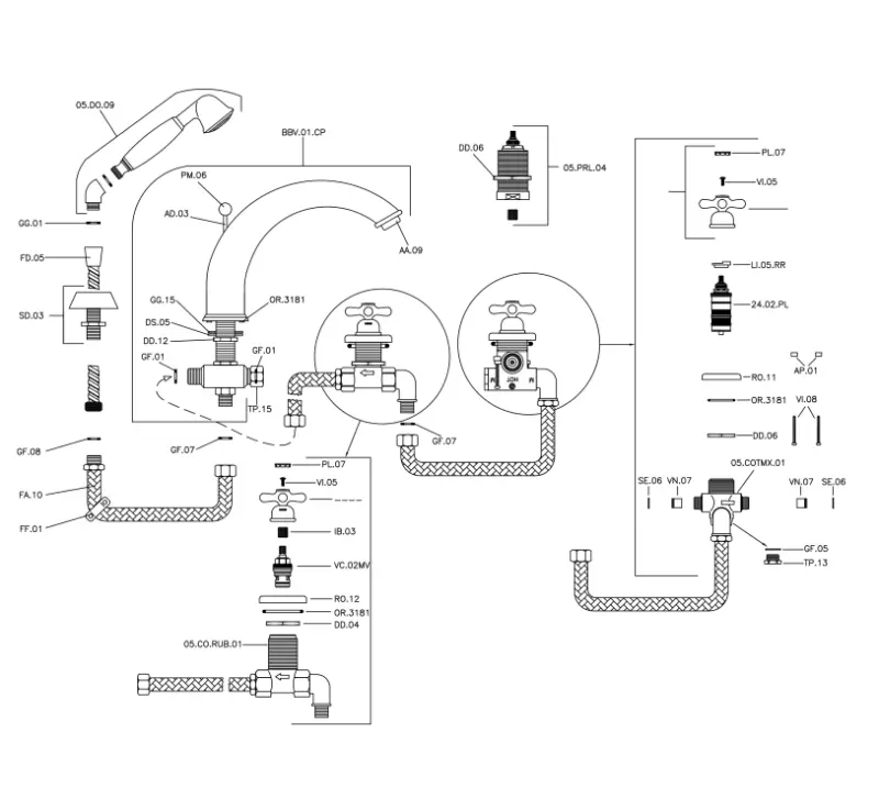 Huber Croisette 4-hole bath rim mixer Thermostatic Bronze CST7601027