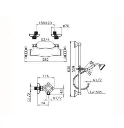Huber Victorian Thermostatic shower mixer with sliding bar Stainless Steel VTS010102A