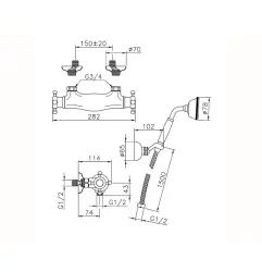 Huber Victorian Thermostatic Shower Mixer with Hand Shower Chrome VTD0101021