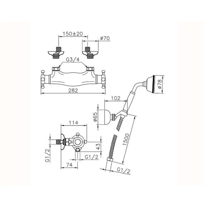 Huber Victorian Thermostatic Shower Mixer with Hand Shower Stainless Steel VTD010102A