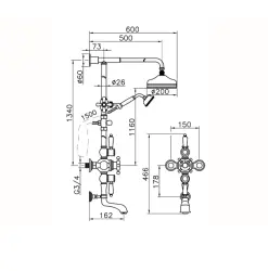 Huber Victorian Thermostatic Bath/Shower Set Stainless Steel 592.VN21H.AC