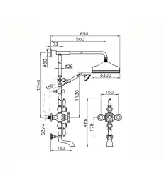 Huber Victorian Thermostatic Bath/Shower Set 30cm Stainless Steel 592.VN31H.AC