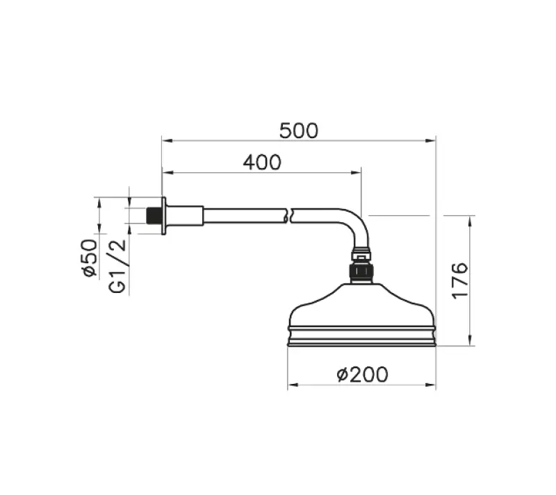 Huber Nostalgic Rain Shower 20cm Stainless Steel with wall arm 611.02H.AC