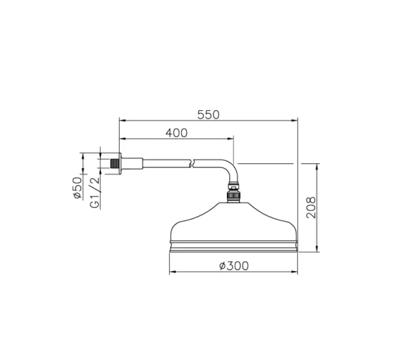 Huber Nostalgic Large Classic Rain Shower 30cm Stainless Steel with wall arm 612.03H.AC