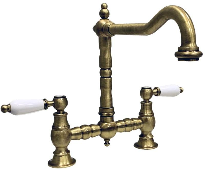 PB Old fashion bridge kitchen faucet Bronze angle spout with white handles PBN.BRO.H.WH