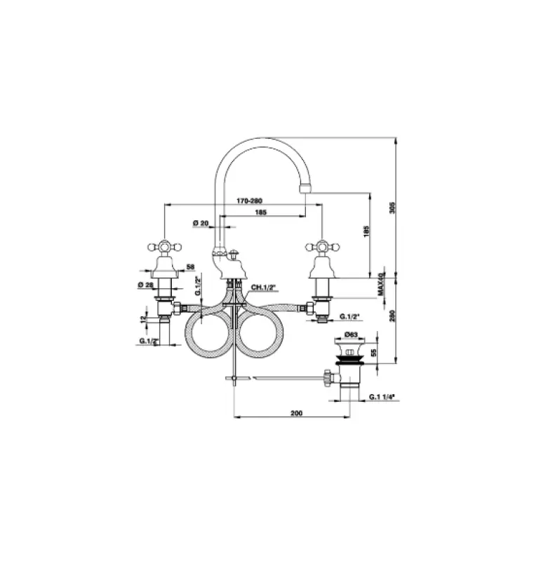Cisal Arcana Ceramic Washbasin Mixer 3-hole Chrome AC00106021
