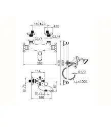 Huber Victorian Thermostatic Bath Mixer with Shower Set Stainless Steel VTS270102A