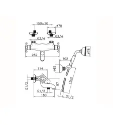 Huber Victorian Thermostatic Bath Mixer with Shower Set Stainless Steel VTD270102A