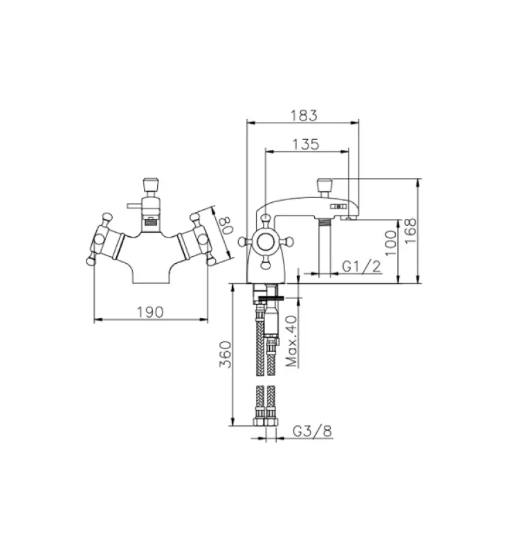 Huber Victorian Thermostatic Bath Mixer for bathtub rim mounting stainless steel VTT620102A