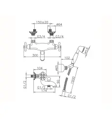 Huber Croisette Thermostatic bath mixer with shower set Gold CSD270102G