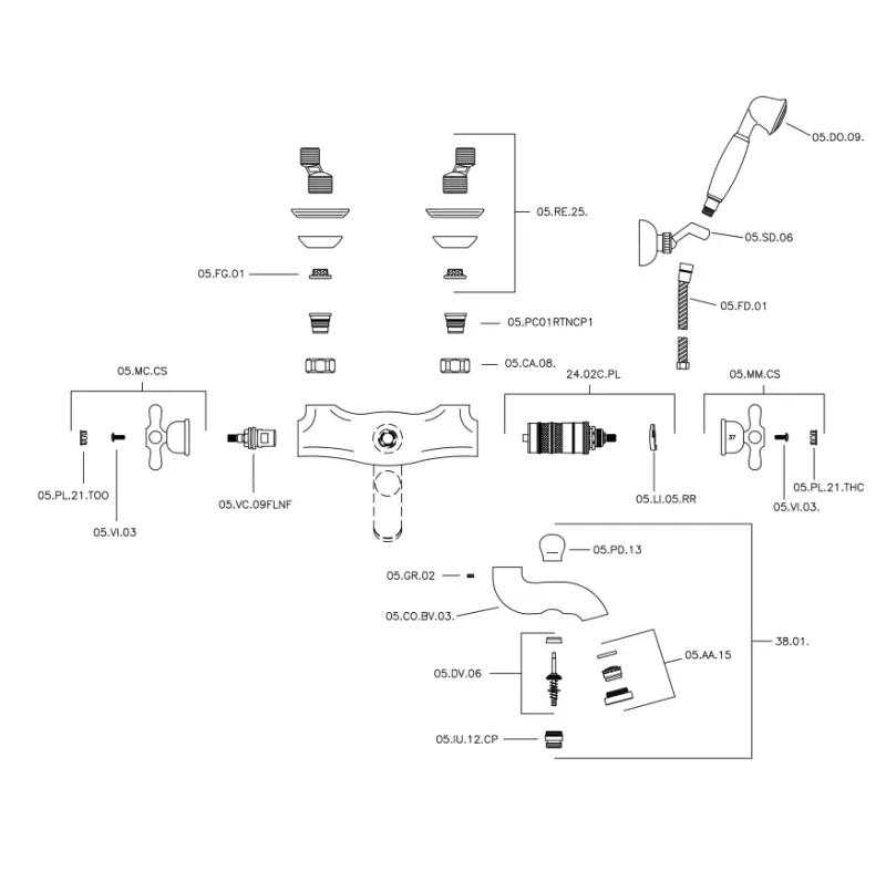Huber Croisette Thermostatic bath mixer with shower set Gold CSD270102G