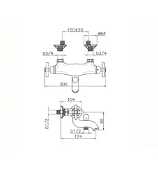 Huber Croisette Thermostatic bath mixer Gold CST270102G