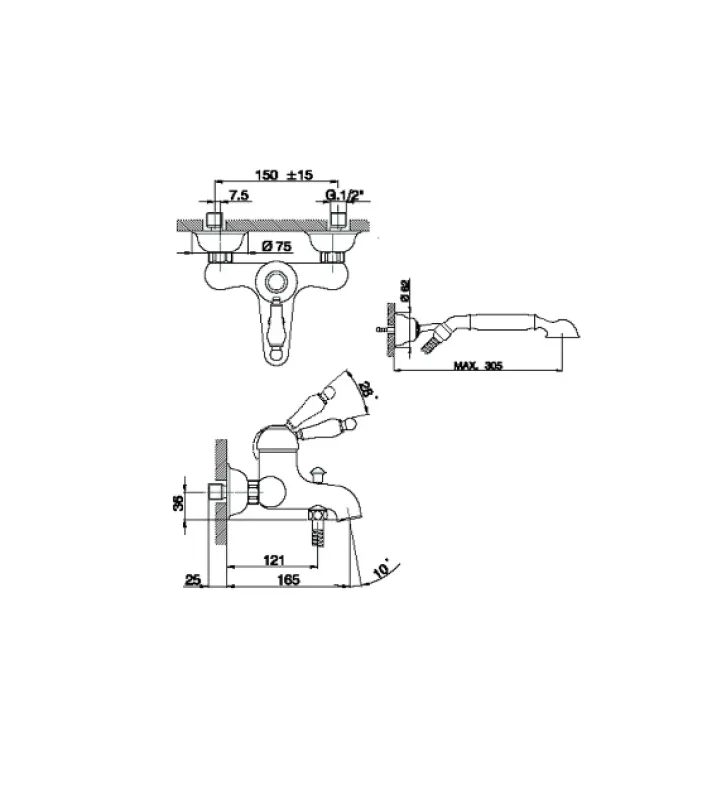 Huber Croisette Bath Mixer with Hand Shower Set Chrome CM00012021
