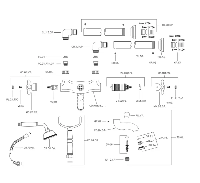 Huber Croisette Thermostatic floor-mounted bath mixer Gold CST390102G