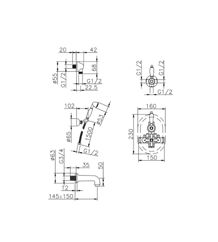 Huber Croisette Built-in Bath Mixer Set Gold 915.CS01H.AG