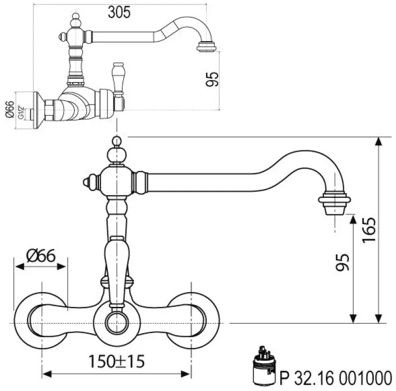 Old Fashion Consealed single lever sink mixer Chrome 10.9021