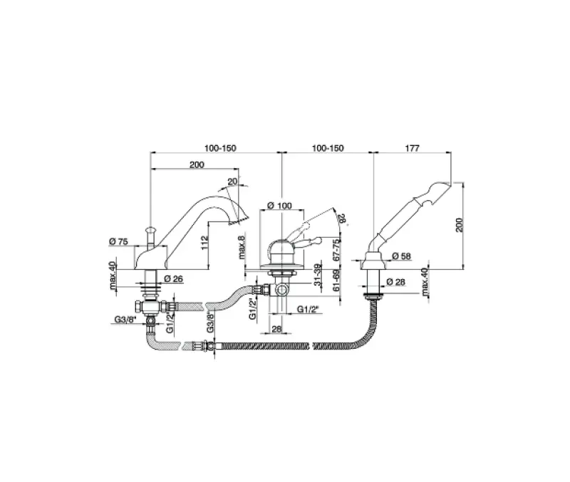 Cisal Arcana Royal Bath rim mount bath mixer Chrome-Gold AY00126074