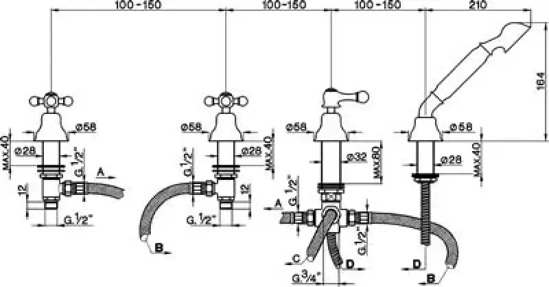 Cisal Arcana Ceramic 4-hole Bath Mixer Tap bath rim mounted bronze AC00029027