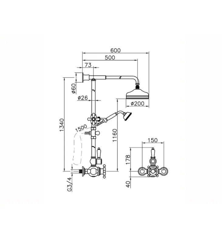 Huber Victorian Thermostatic Shower Set 20cm Stainless Steel 590.VN21H.AC