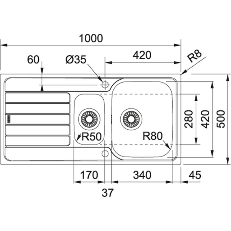 Franke Spark SKN 651 one and a half stainless steel kitchen sink inset with drainer reversible 101.0713.208