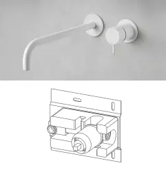 Waterevolution Flow built-in washbasin tap matt white with spout 25cm T116BBR-25