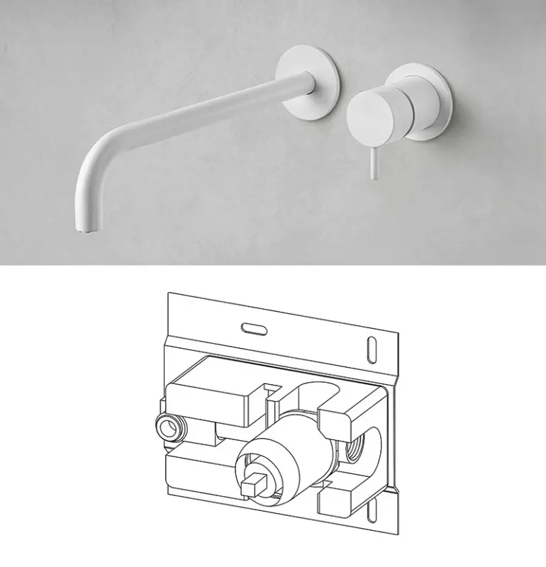Waterevolution Flow built-in washbasin faucet, matte white with 25 cm spout T116BBR-25
