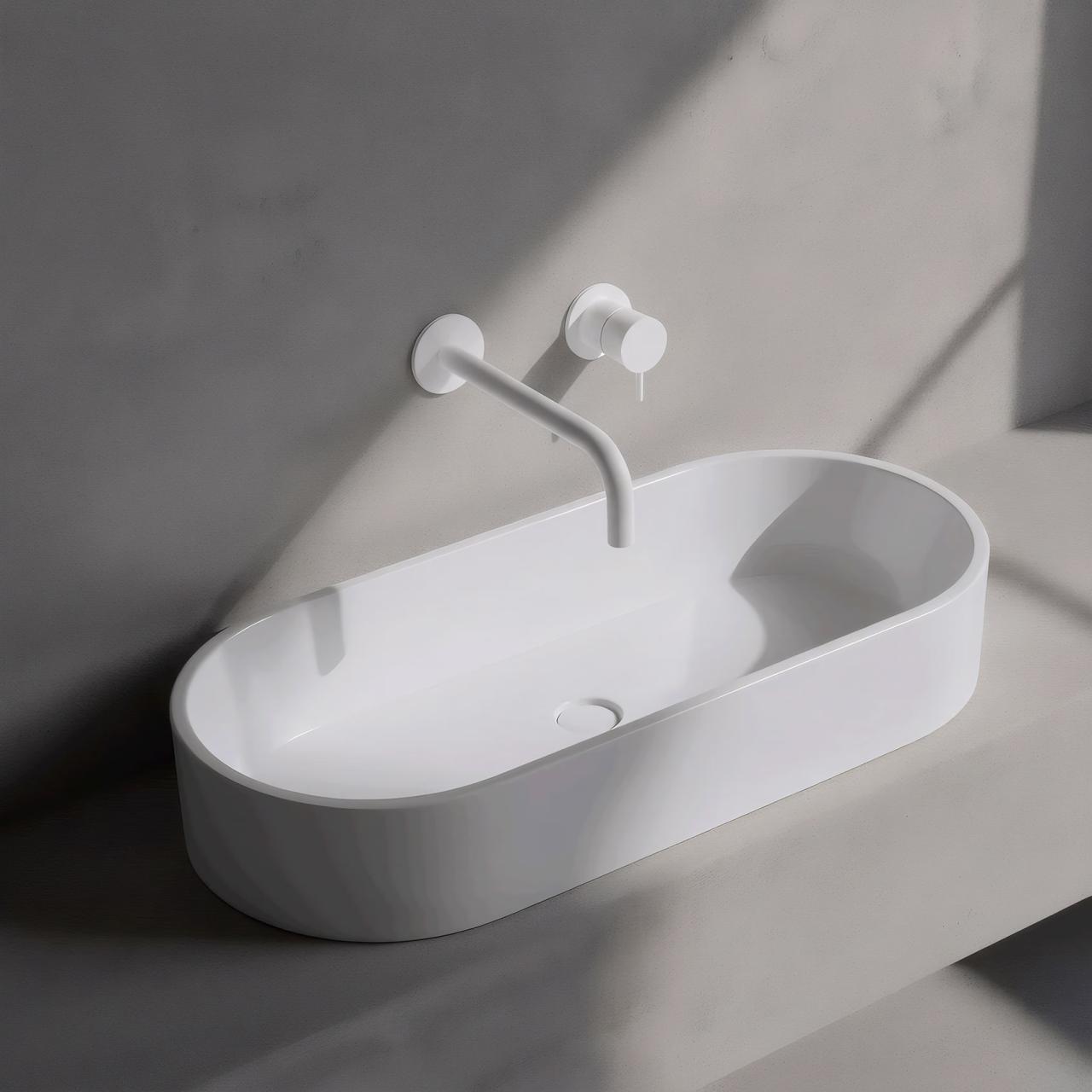 Waterevolution Flow built-in washbasin tap matt white with spout 25cm T116BBR-25
