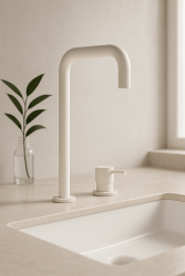 Waterevolution Flow Washbasin mixer with 2 holes and automatic stop & go valve H White T112HBR