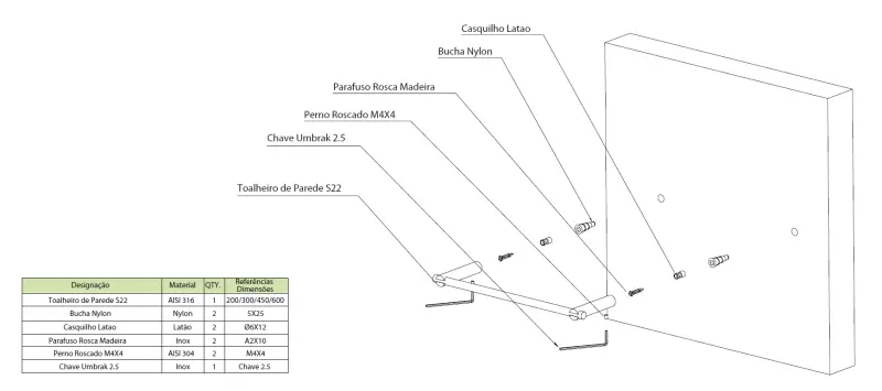 Waterevolution S22 Simple towel rail 600 mm stainless steel A413IE