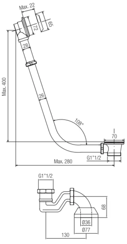 PB bath drain with chain for freestanding bathtub stainless steel 1208676992
