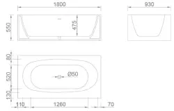 Solid-S Recto solid surface freestanding bathtub, Corian, L180 x W93 x H55 cm, matte white, last in stock