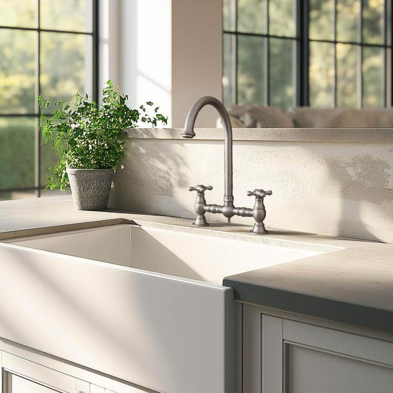 PB Old fashion Bridge kitchen faucet stainless steel round spout with star knobs PBN.RVS.R.ST