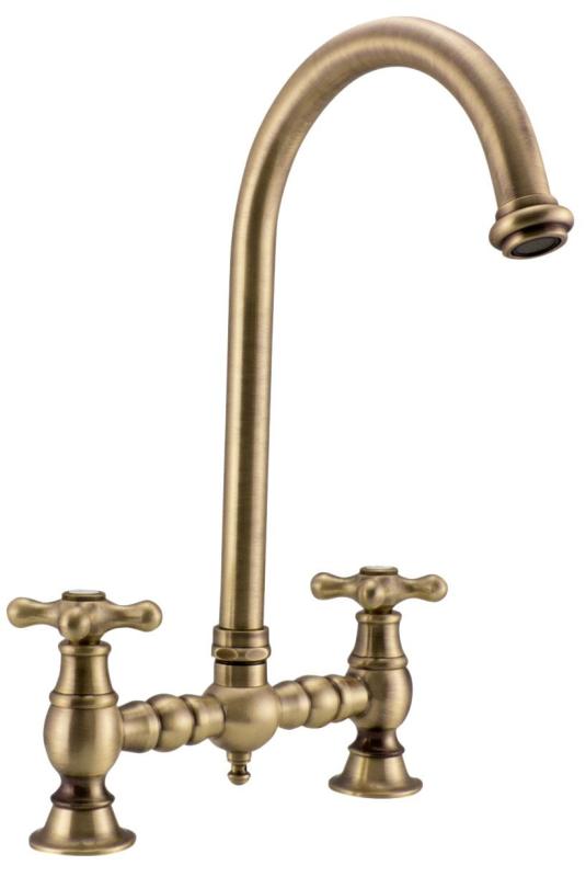 PB Old fashion Bridge Kitchen Faucet Bronze round spout with star knobs PBN.BRO.R.ST